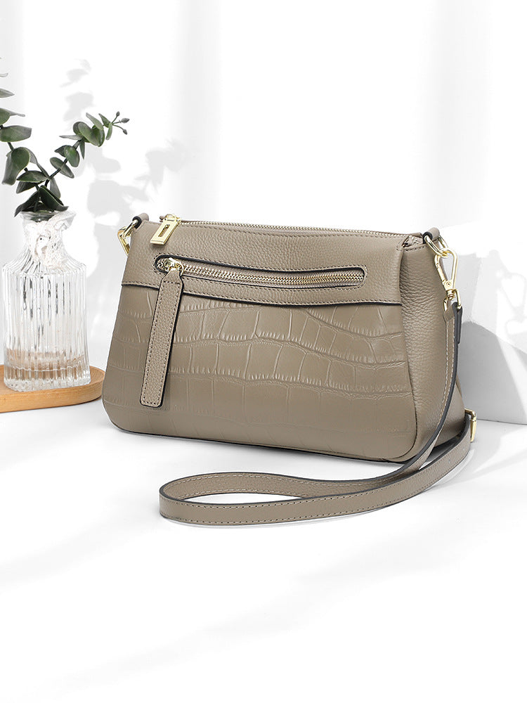 Genuine Leather Croc Embossed Multi-Compartment Bag
