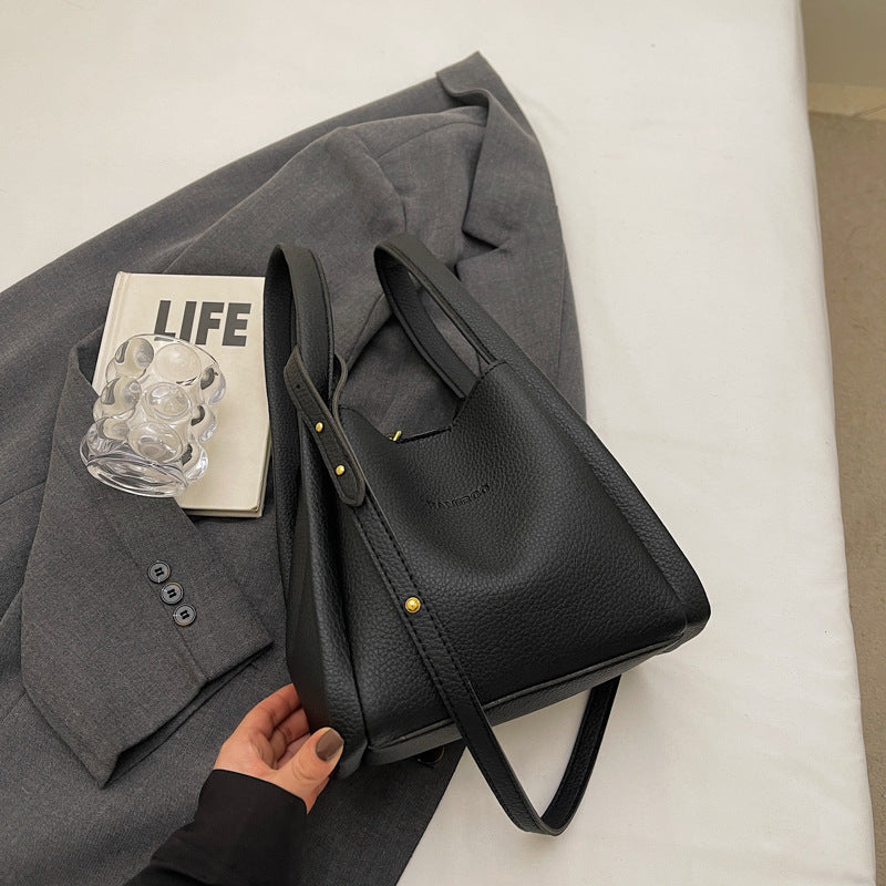 Soft Faux Leather Bucket Tote Bag