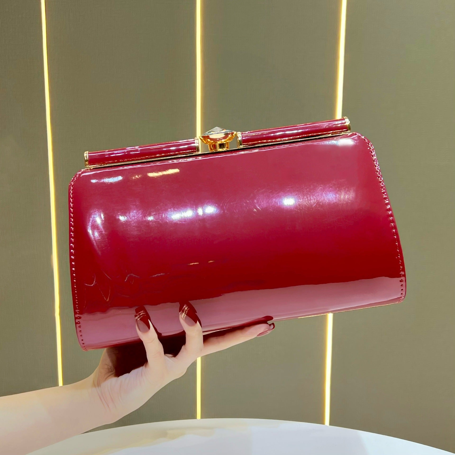 Elegant White Glossy Clutch Shoulder Bag