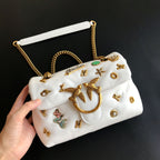 Genuine Leather Quilted Love Birds Crossbody Bag