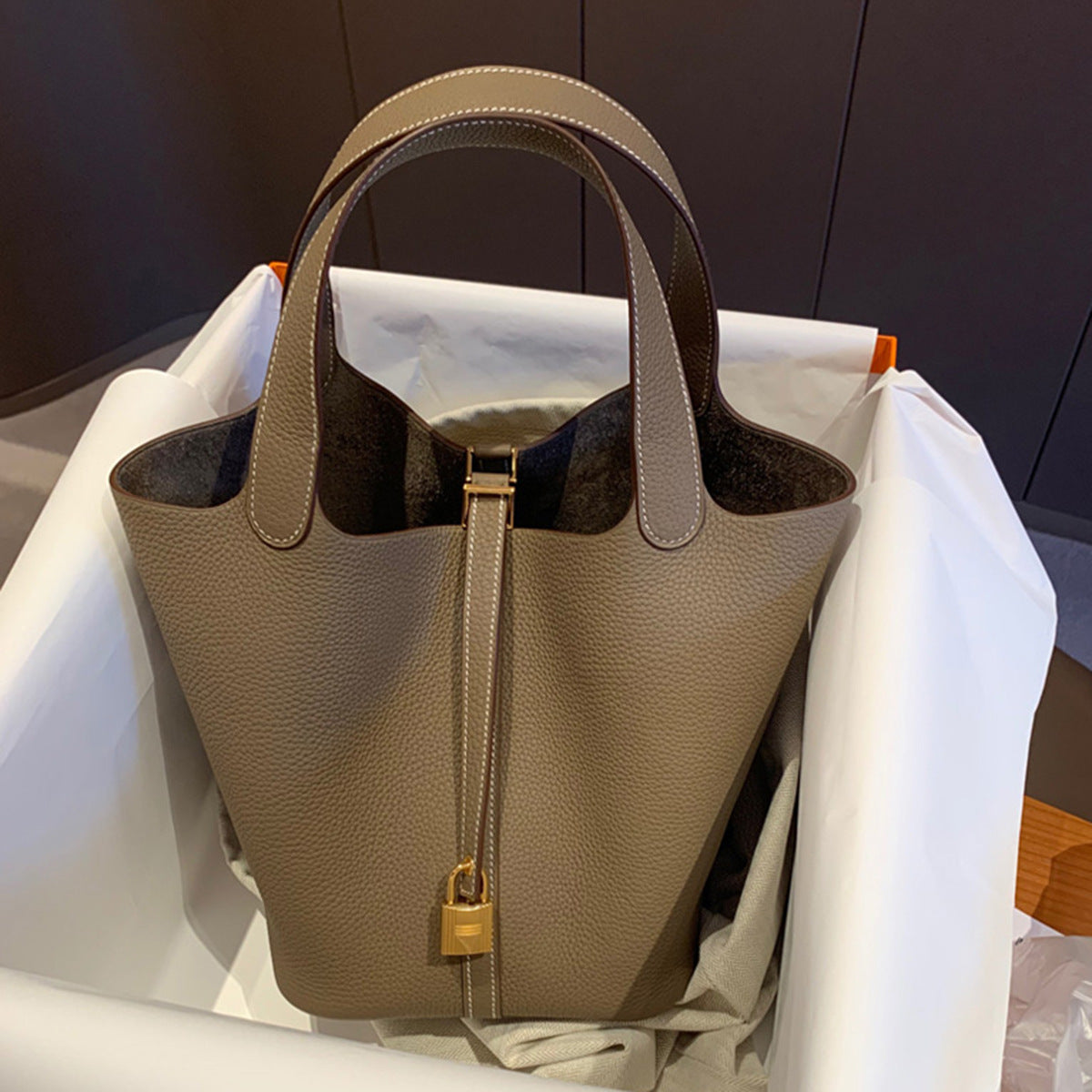 Premium Togo Leather Bucket Handbag