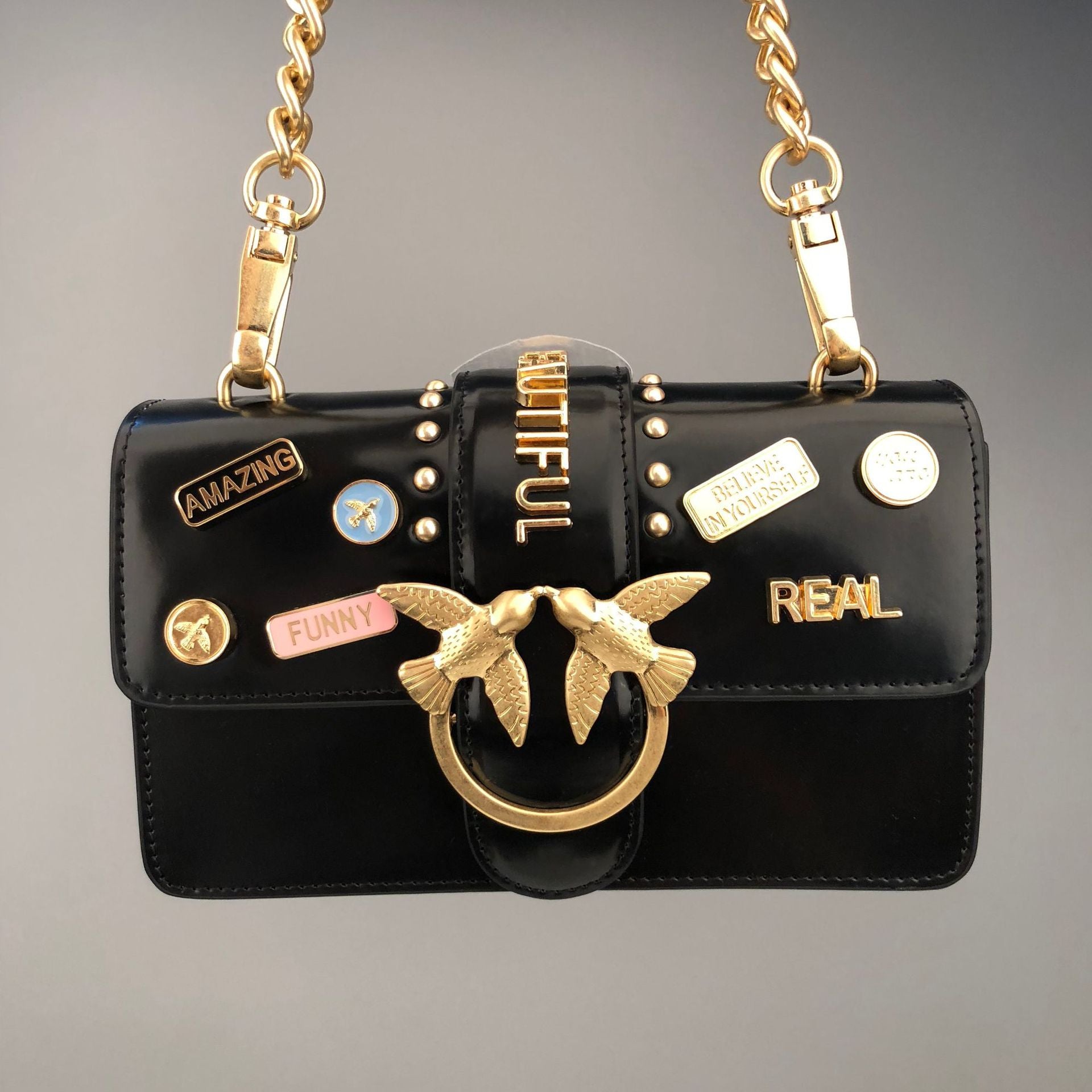 Genuine Leather Quilted Love Birds Crossbody Bag