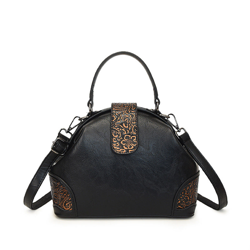 Retro Embossed Faux Leather Top-Handle Crossbody Bag