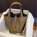 Women's Pebbled Leather Bucket Handbag