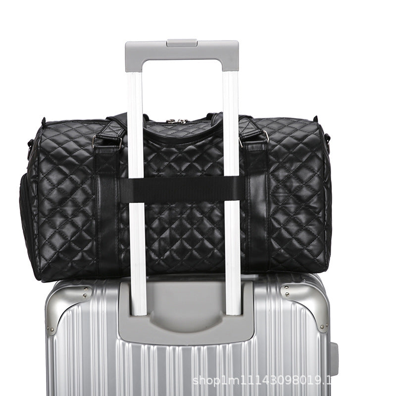 Quilted Leather Travel Duffel Bag Shoe Compartment