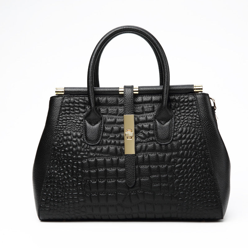 Luxury Leather Crocodile Embossed Women's Tote Handbag