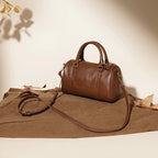 Vintage Leather Barrel Handbag Crossbody Shoulder Bag