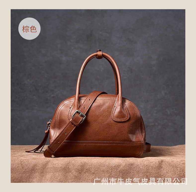 Vegetable Tanned Leather Bowling Shoulder Handbag