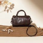 Vintage Leather Barrel Handbag Crossbody Shoulder Bag