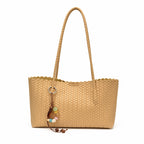 Black Woven Faux Leather Shoulder Bag