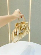 Elegant Gold Pleated Rhinestone Handbag