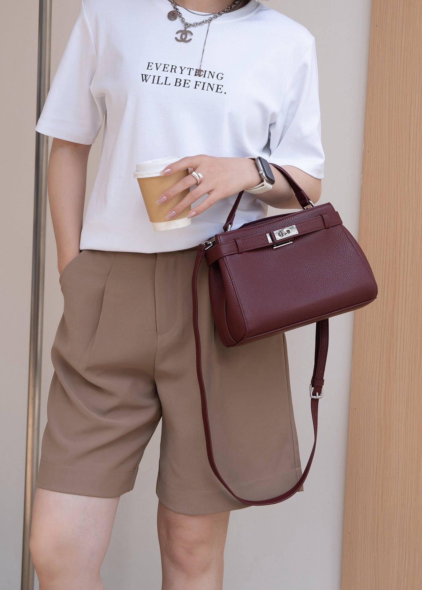 Premium Cowhide Kelly Style Shoulder Handbag
