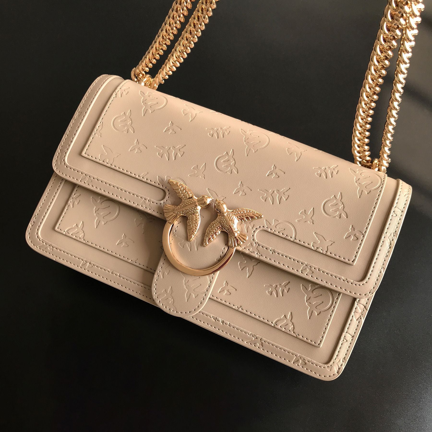 Genuine Leather Quilted Love Birds Crossbody Bag