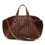 Genuine Leather Woven Tote Shoulder Bag