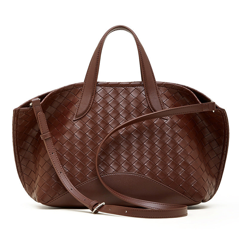 Genuine Leather Woven Tote Shoulder Bag