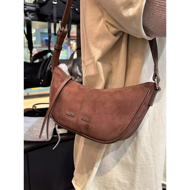 Matin Kim Suede Crescent Shoulder Crossbody Handbag