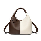 Soft Leather Two-Tone Bucket Handbag