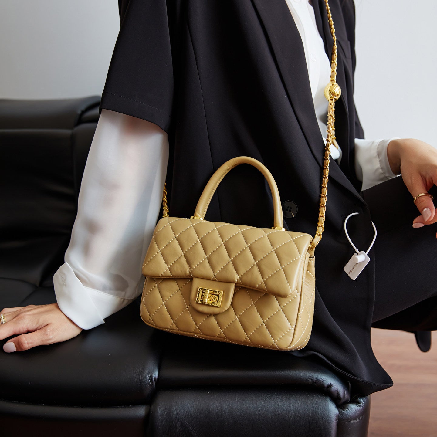 Luxury Quilted Soft Leather Top Handle Bag