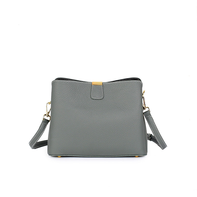 Women's Leather Crossbody Bucket Handbag