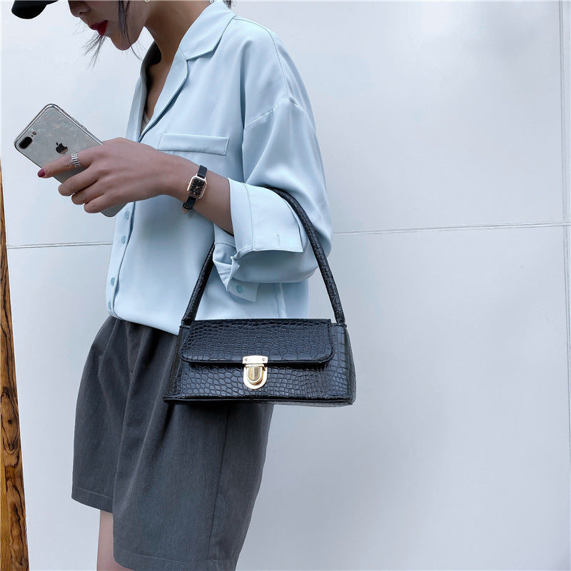 Lilac Croc Effect Shoulder Bag