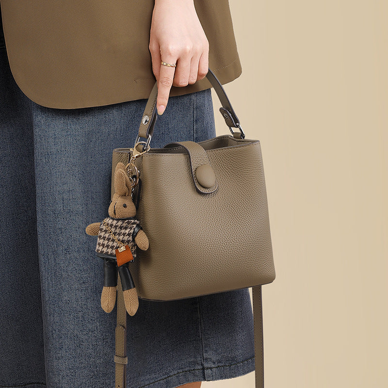 Premium Genuine Leather Bucket Crossbody Bag