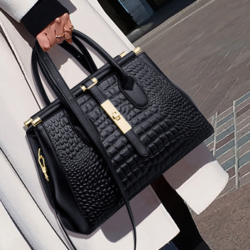 Luxury Leather Crocodile Embossed Women's Tote Handbag