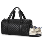 Quilted Leather Travel Duffel Bag Shoe Compartment