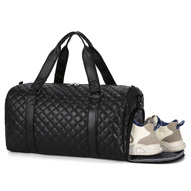Quilted Leather Travel Duffel Bag Shoe Compartment