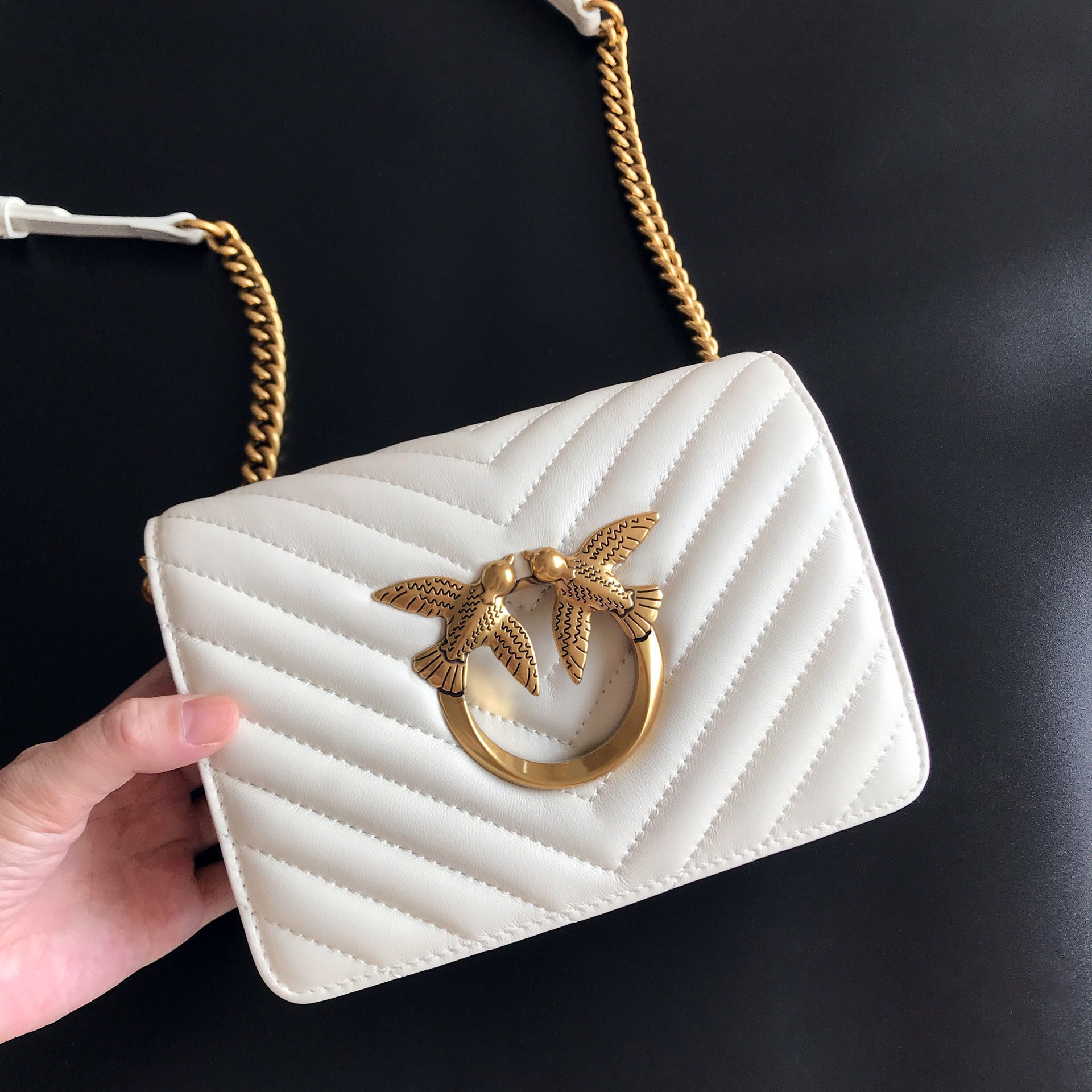 Genuine Leather Quilted Love Birds Crossbody Bag