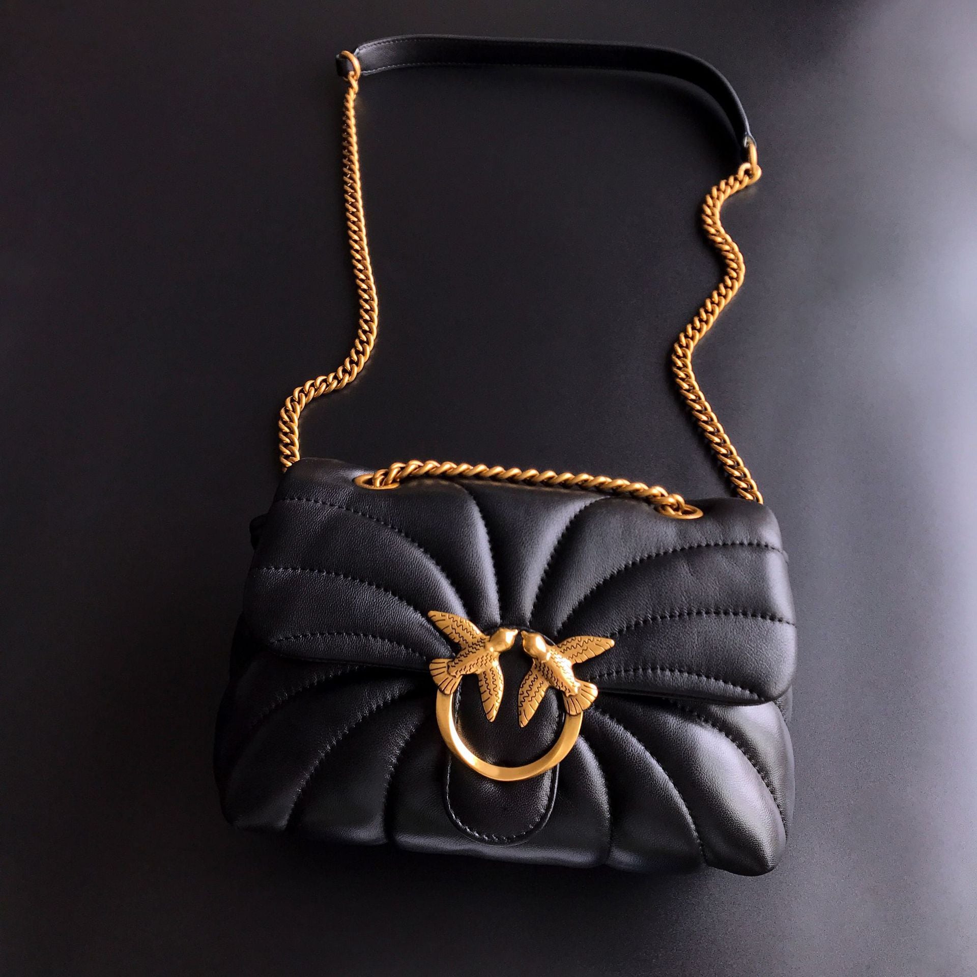 Genuine Leather Quilted Love Birds Crossbody Bag