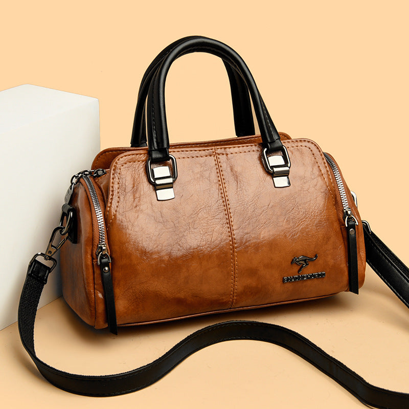 Vintage Colorblock Soft Leather Boston Handbag