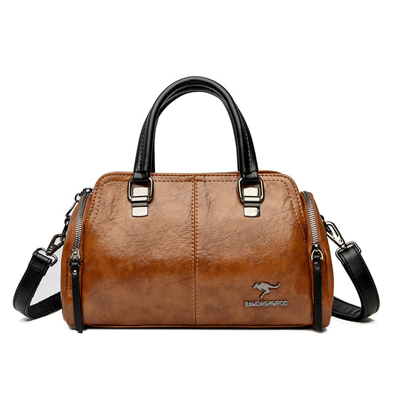 Vintage Colorblock Soft Leather Boston Handbag