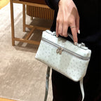 Genuine Leather Ostrich Pattern Box Handbag