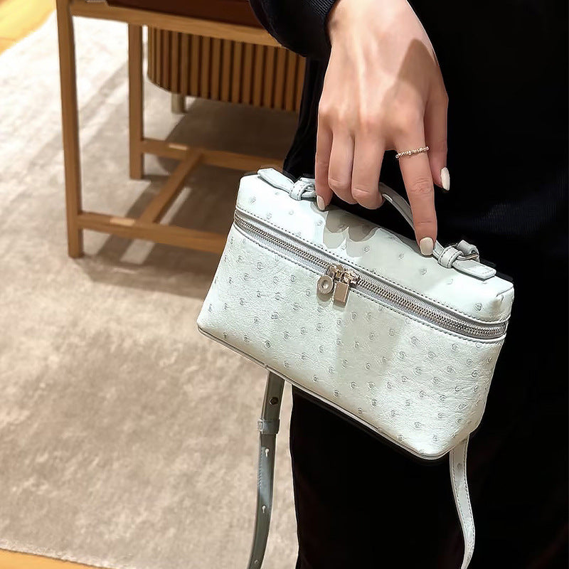 Genuine Leather Ostrich Pattern Box Handbag