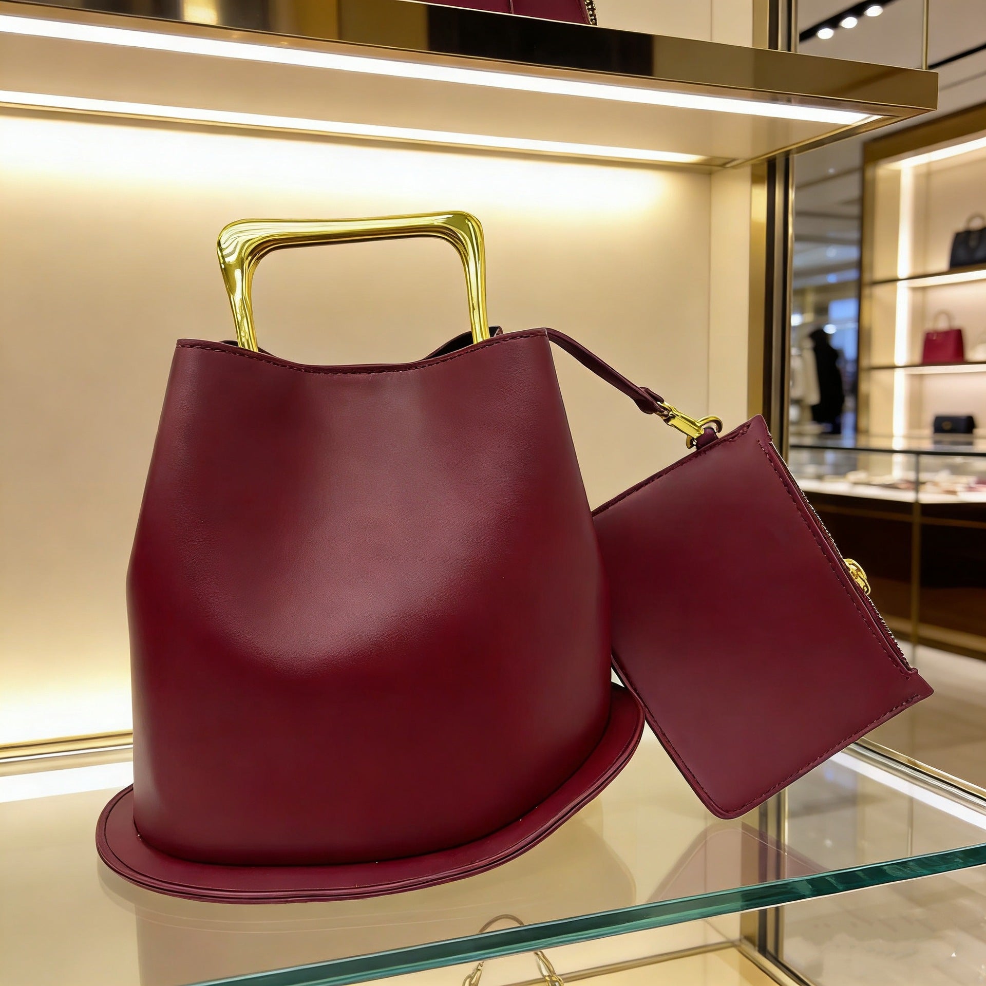 Elegant Metal Handle Bucket Shoulder Bag