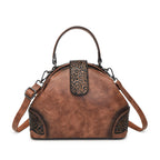 Retro Embossed Faux Leather Top-Handle Crossbody Bag