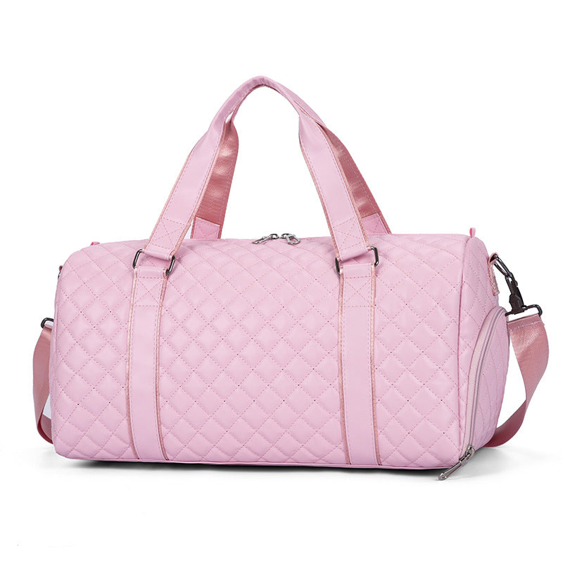 Quilted Leather Travel Duffel Bag Shoe Compartment