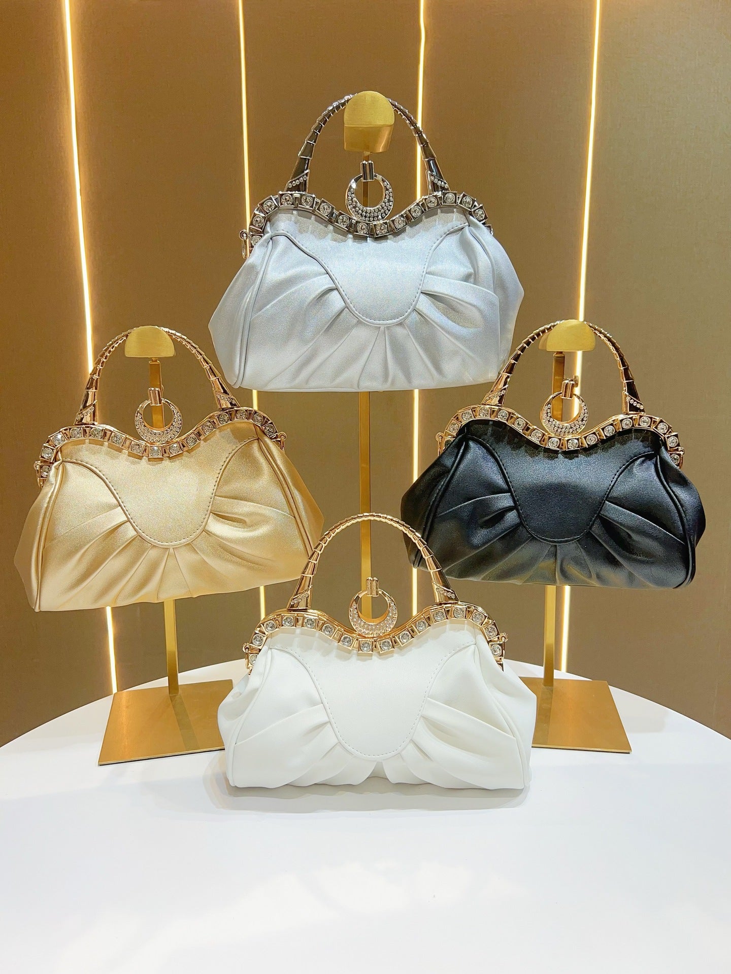 Elegant Pleated Evening Handbag with Crystals