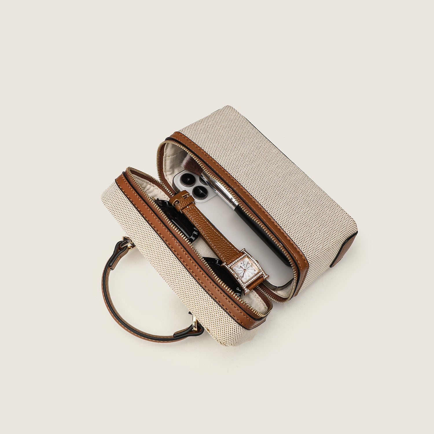 Canvas Leather Mini Box Crossbody Handbag
