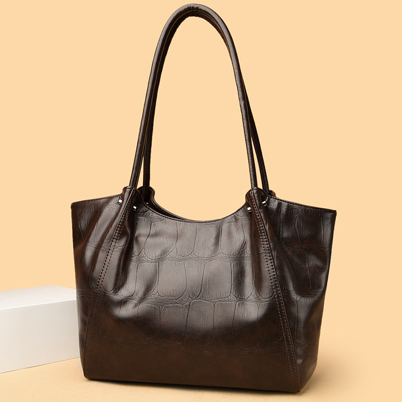 Elegant Commuter Tote Bag Stone Pattern Leather