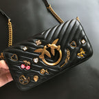 Genuine Leather Quilted Love Birds Crossbody Bag