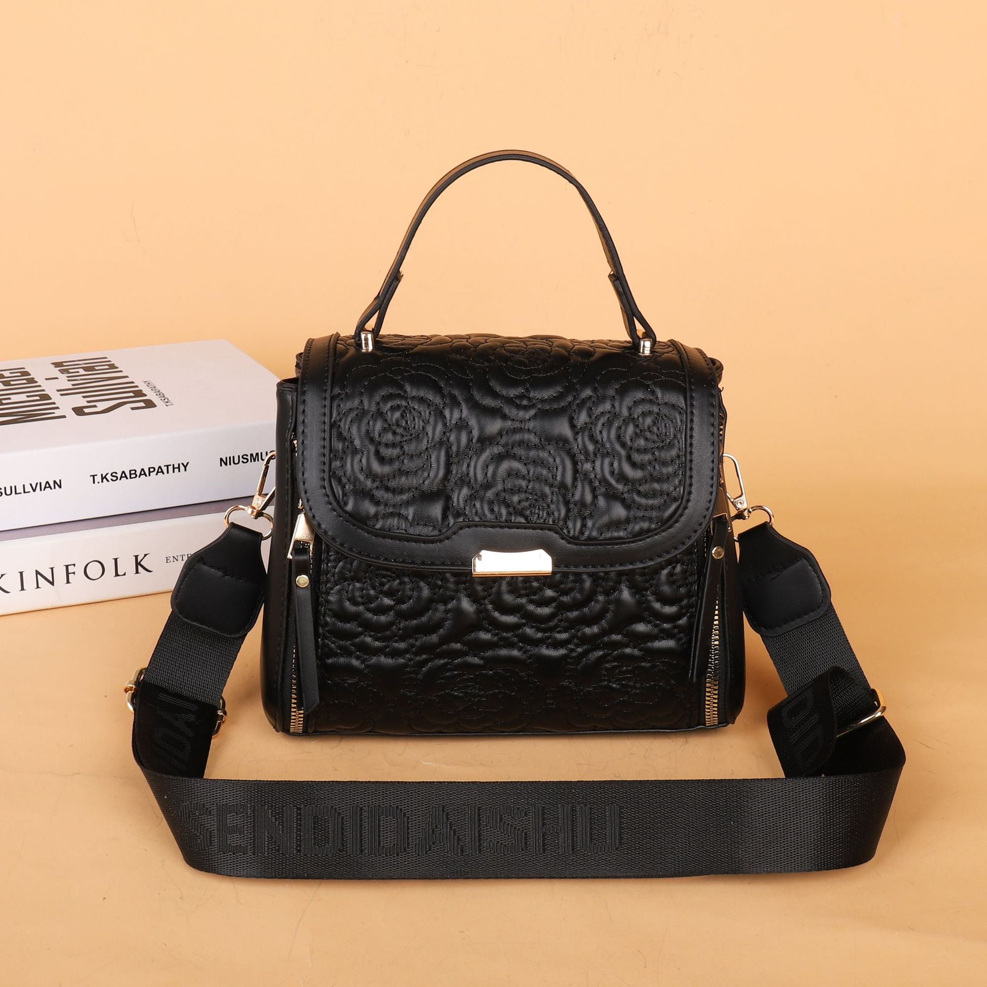 Elegant Quilted Rose Shoulder Handbag