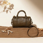 Vintage Leather Barrel Handbag Crossbody Shoulder Bag