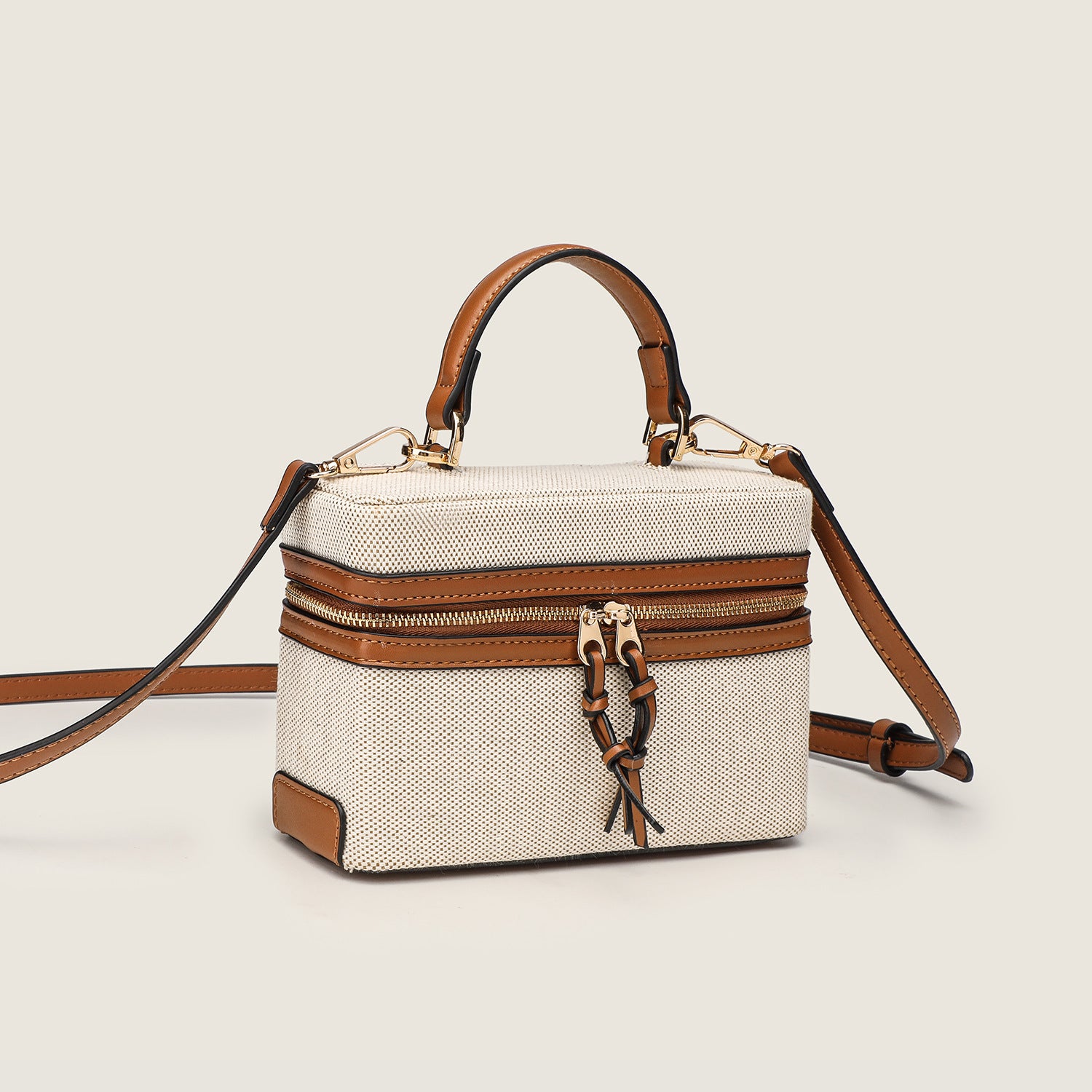 Canvas Leather Mini Box Crossbody Handbag