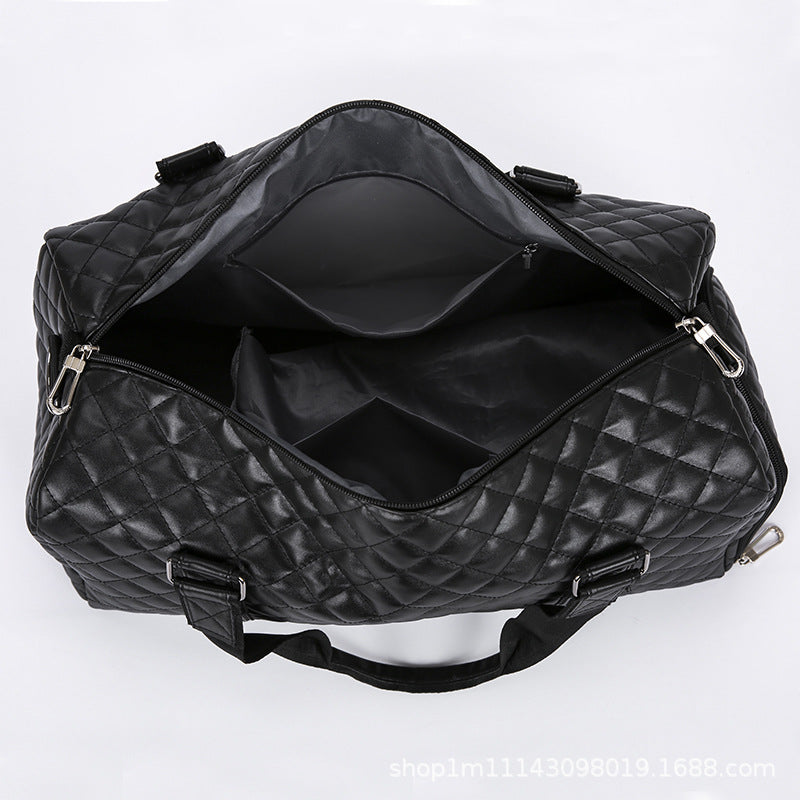 Quilted Leather Travel Duffel Bag Shoe Compartment