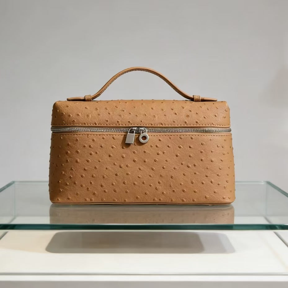 Genuine Leather Ostrich Pattern Box Handbag