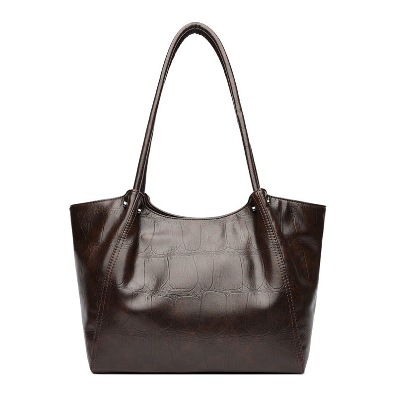 Elegant Commuter Tote Bag Stone Pattern Leather