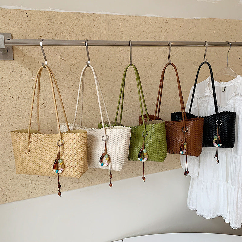 Black Woven Faux Leather Shoulder Bag