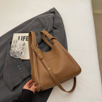 Soft Faux Leather Bucket Tote Bag