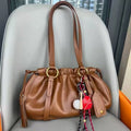 Premium Leather Ruched Drawstring Shoulder Bag